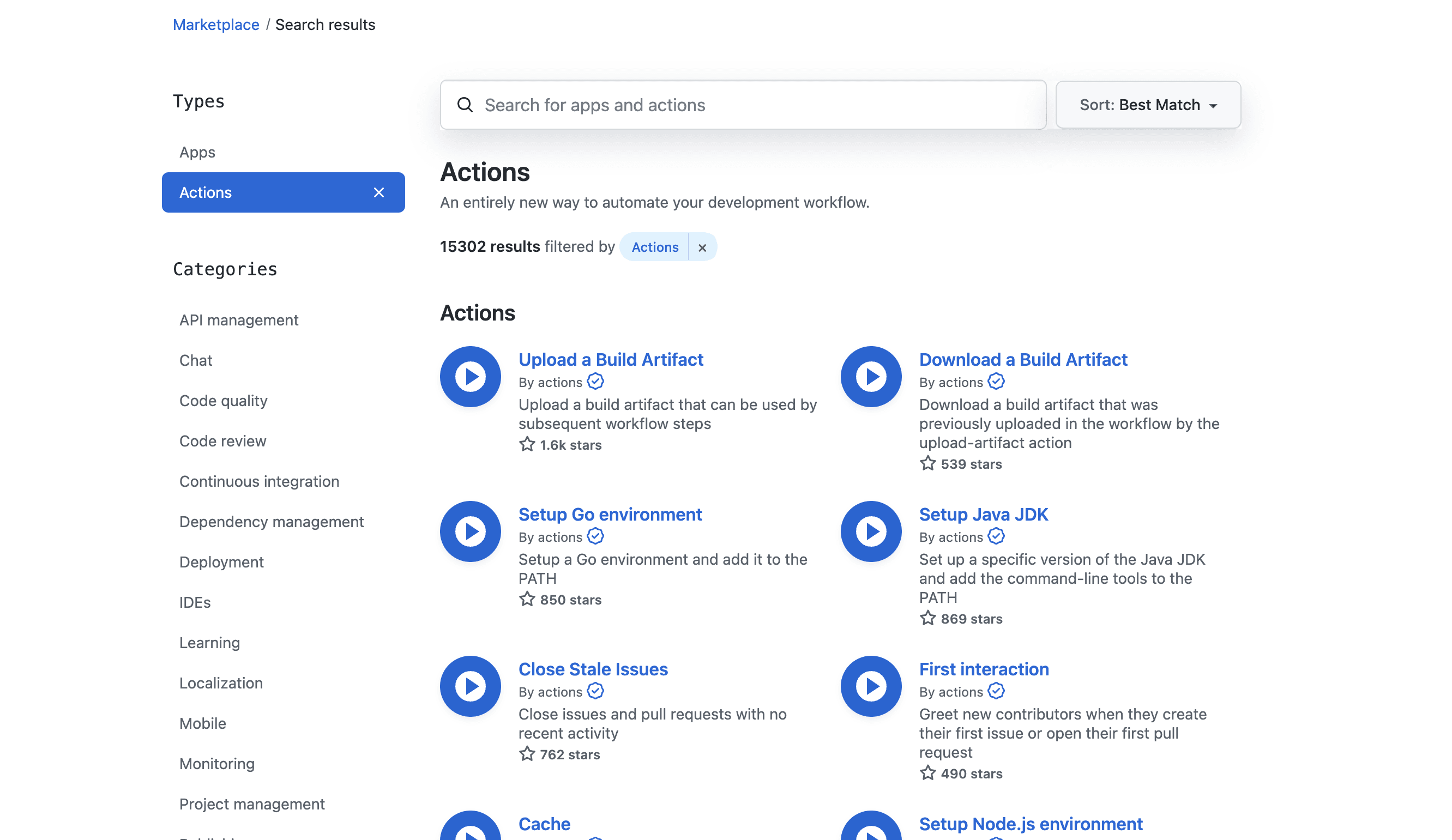 The GitHub Actions marketplace